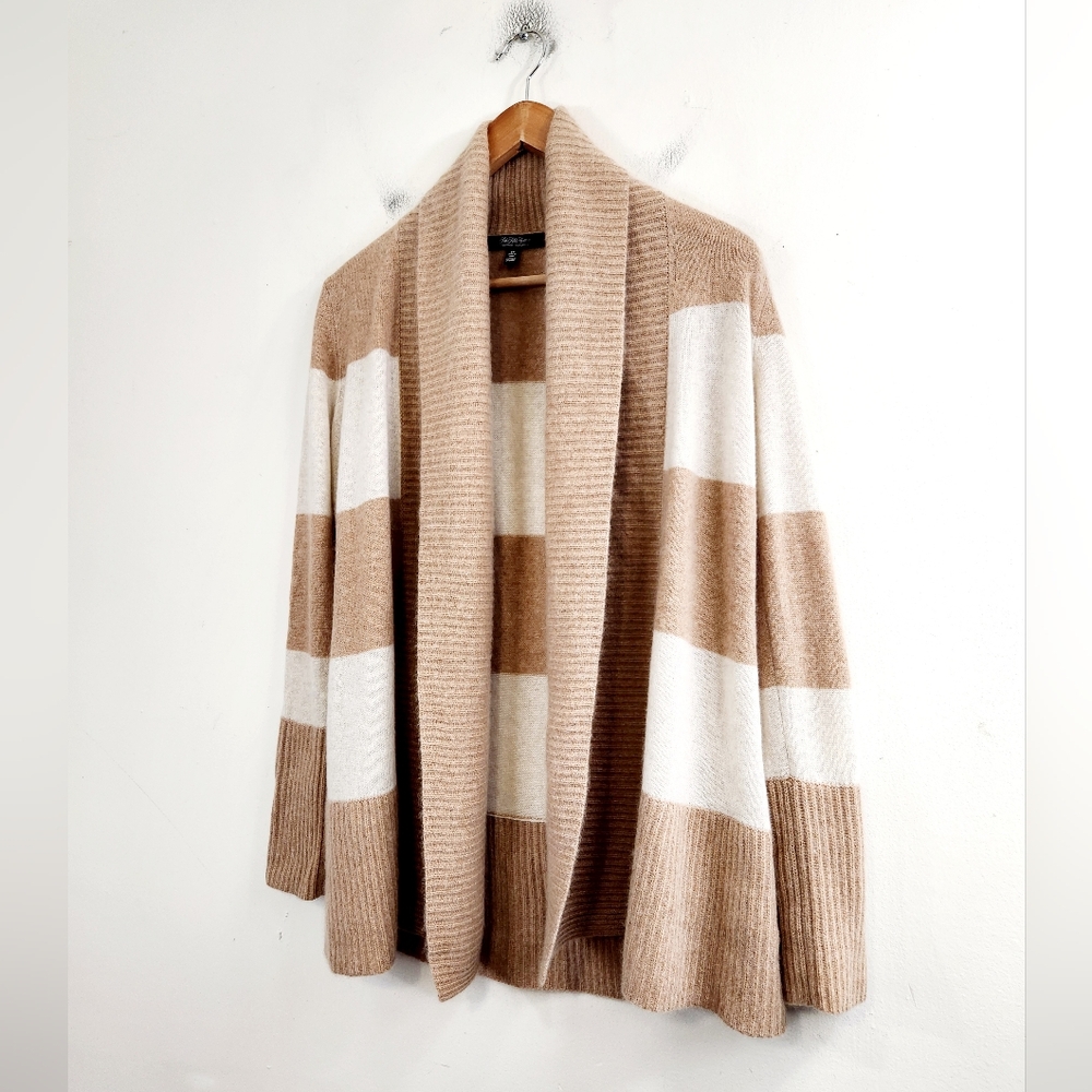 Saks Fifth Avenue Tan and White Striped Cardigan